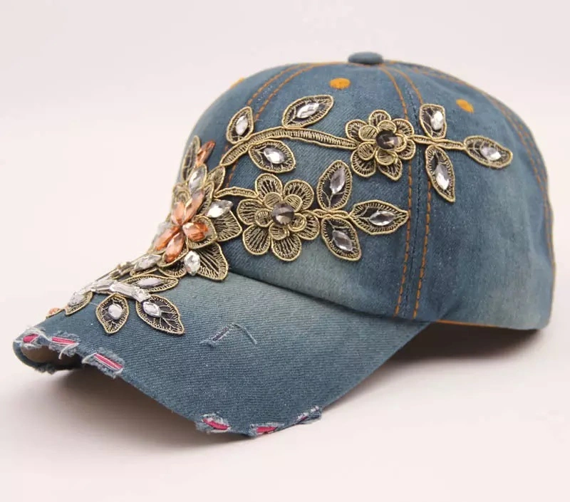 Trendy Ladies Cowboy Hats with Ornaments for Women Denim Baseball Caps