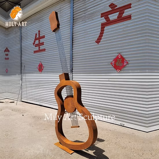 Moderne Dekoration für den Außenbereich, Cortenstahl-Skulptur, Cello-Skulptur